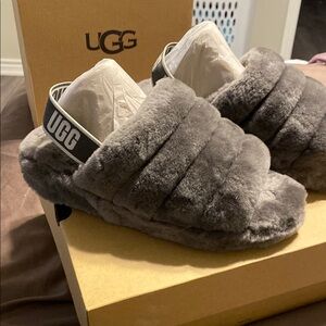 UGG Gray Fluffy Slippers